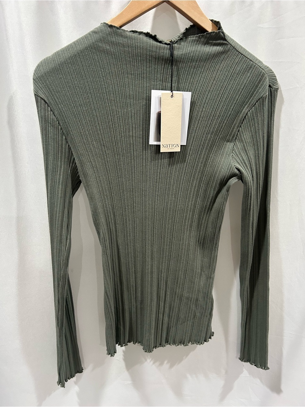 Nation LTD Brenna Castor Gray (green tone) Ribbed Mock-Neck Long Sleeve Top - Picture 2 of 6